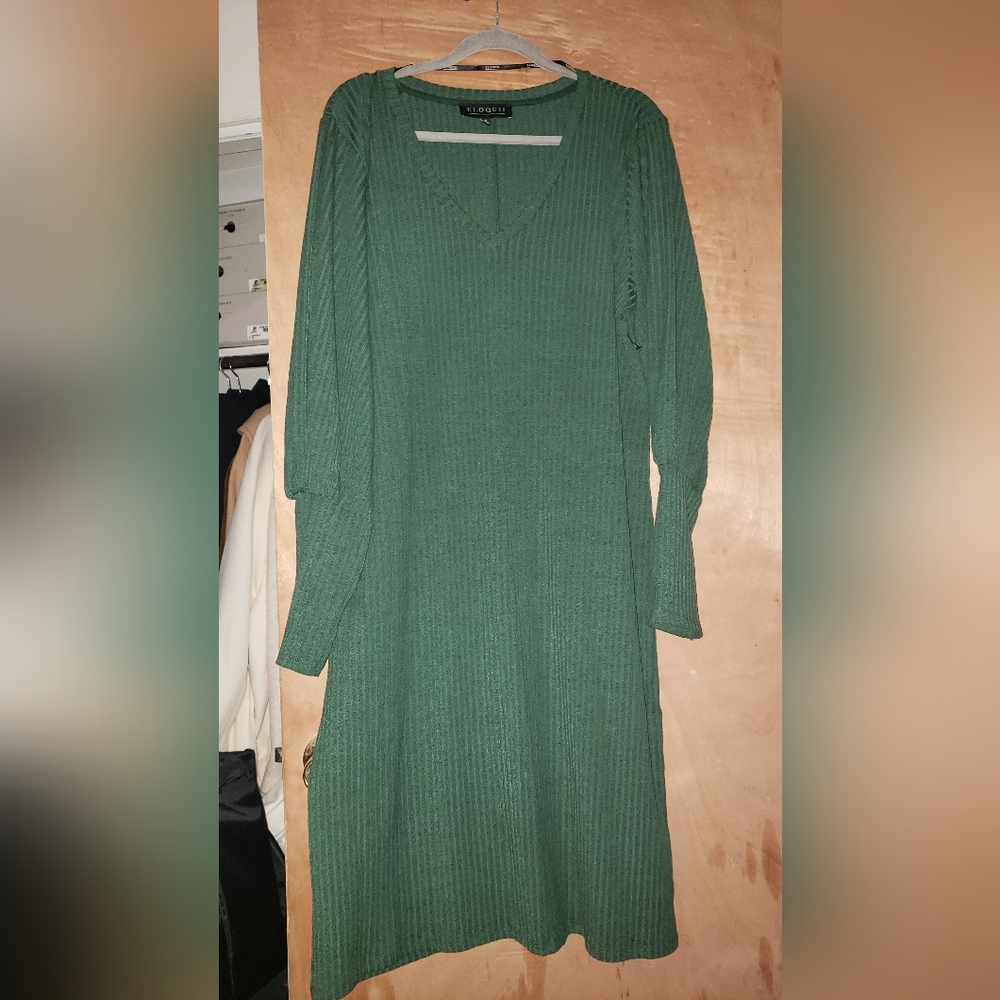 ELOQUII SWEATER KNIT RIBBED OLIVE GREEN DRESS NEW 18 V NECK